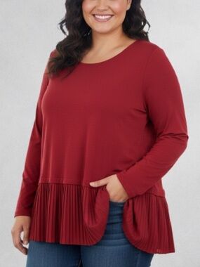 J. Jill Red Accordion Pleated Hem Tunic Top Large‎ Petite Casual Flowy Relaxed